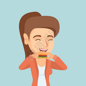 吃汉堡的快乐女人图片