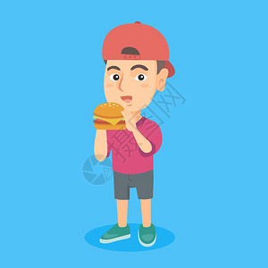 一个吃汉堡的男孩图片
