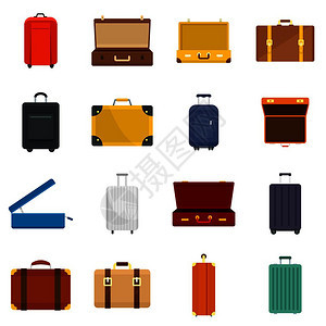 手提箱旅行包公文包图标集16个手提箱旅行行李包公文包矢量图标的平面图手提箱旅行包图标集扁平式图片