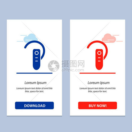 蓝牙耳机头蓝红下载和购买网络部件卡模板图片