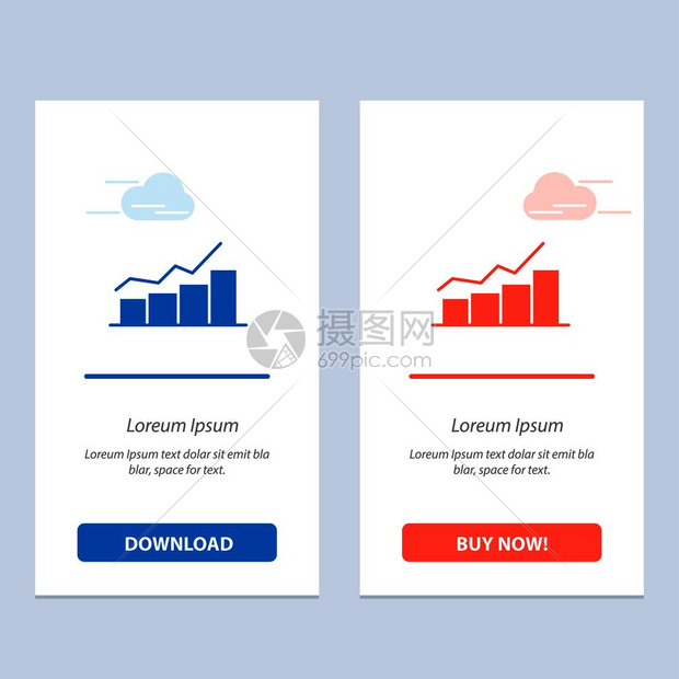 增长图表流程增加进展蓝色和红下载现在购买网络部件卡模板图片
