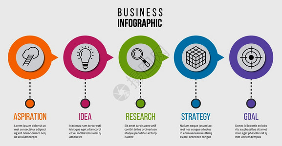 用于演示的流程业务图表包含5个选项的矢量时间轴展示业务图表和时间线模板插图步骤信息包含5个选项的矢量时间线图片