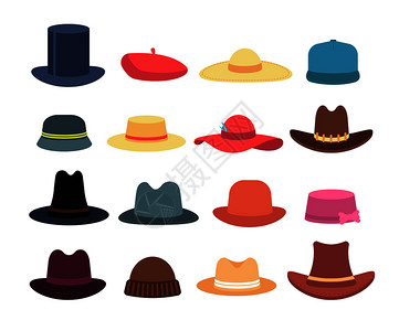 男子与妇女帽漫画和孤立的病媒收藏帽子和绅士或妇女插图的时装头饰男与女帽子孤立的病媒收藏图片