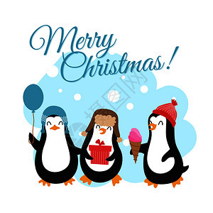圣诞快乐冬季可爱的卡通企鹅图片