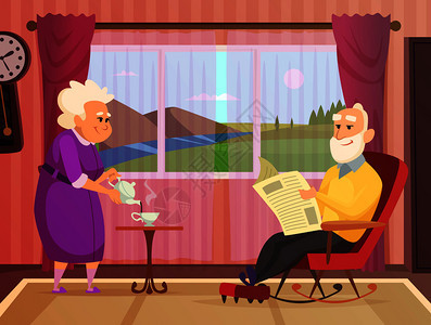 老年夫妇家庭护理老年祖母和父在房间里家庭护理的病媒背景说明图片