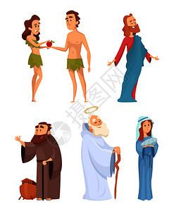 圣经中的各种人物扁平风卡通矢量插画图片