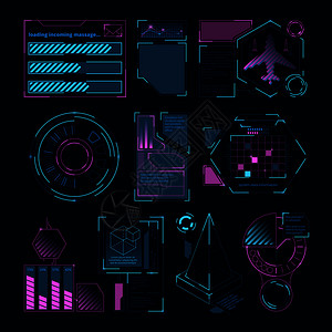用于网络界面的数字化未来要素hud显示技术数字未来仪表板互动矢量说明数字未来要素用于网络界面显示图片