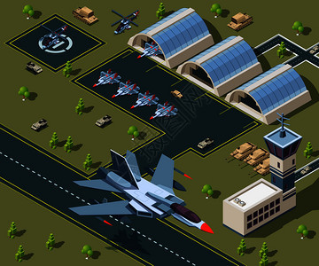 军用机场等量低聚3dusa飞机空军基地直升行运输矢量说明图片