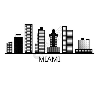 黑白扁平风美国迈阿密建筑图片