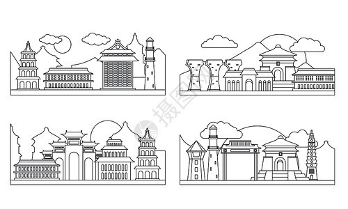城市建筑线条插画背景图片