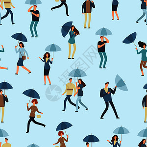 男人穿雨衣的女子无缝人们用伞形图解无缝人们拿着伞在雨季或秋天户外行走男人无缝图片