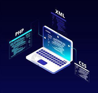 以膝上型和虚拟屏幕制作网站和应用程序软件编html5和ph代码矢量背景演示编程代码ph开发编概念网站开发和应用程序软件编使用膝上图片