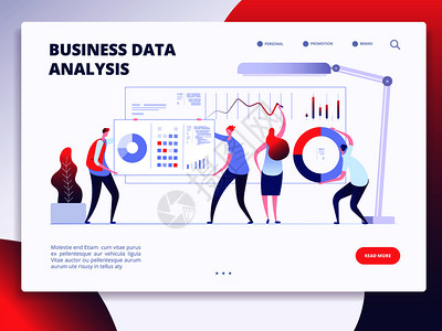 下载页面模板数字营销分析员与卡通人物一起的营销商务网站矢量设计分析商业数据图着陆页面模板图片