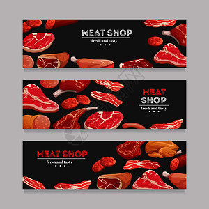 肉和制品横幅牛和猪香肠火腿和肉培根肉和的横幅屠宰店和海报肉制品横幅牛和猪香肠火肉的横幅图片