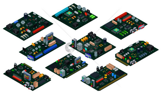电子计算机部件母板半导体微晶片二极管硬体矢量部件电子主板和等离处理器及微晶片的示例电路板等量度硬体矢部件图片