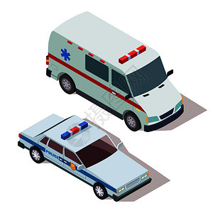 白色背景3d救护车和警车设计图图片