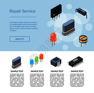 矢量等微晶片和电子部件图标着陆页模板示意图图片