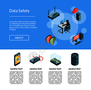 数据和计算机安全图标着陆页面模板插图横幅带有信息地理图矢量等数据和计算机安全图标着陆页面模板插图图片