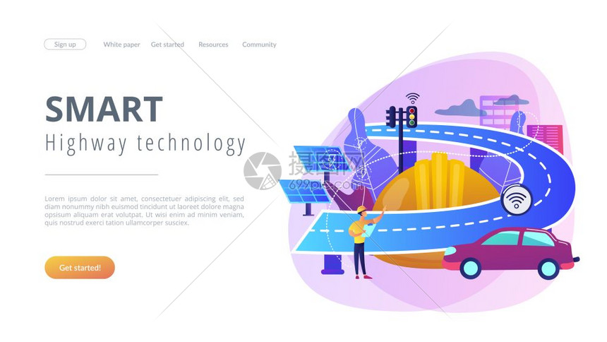 智能道路充满活力的紫罗兰概念登陆页面图片