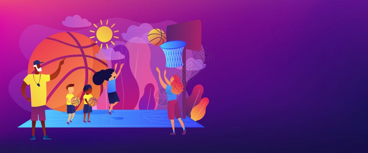 NBA科比夏令营教练和孩子打篮球插画