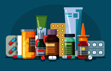 药品丸和玻璃瓶配有品的瓶膏管物喷雾剂用病媒保健概念药丸和剂瓶物喷雾图片