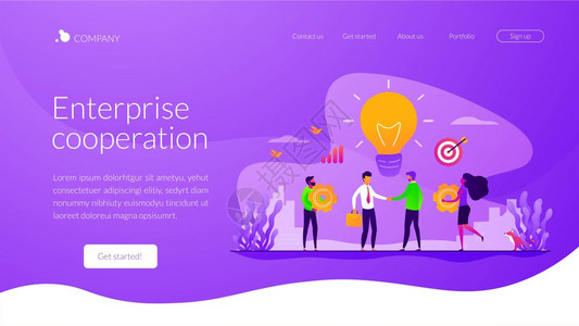工作团队协企业合同事互助概念网站主页头登陆网模板协作着陆网页模板图片
