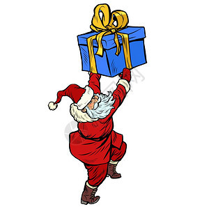 带圣诞礼物盒的santclus流行艺术复式矢量插图件带有圣诞礼物盒的图片
