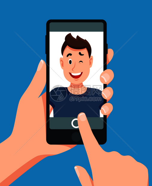 使用智能手机自画像的人触摸电话和照相的人青少年制作脸孔和看手机的人使用动卡通矢量插图拍摄移动照片的人触摸电话照片卡通矢量图的人图片