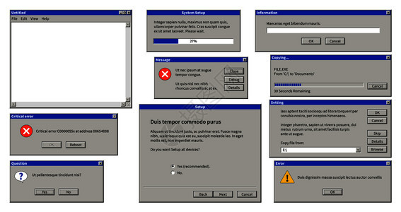旧用户界面浏览器窗口有系统信息的错误弹出对话框旧的计算机操作系统矢量信息播放器提醒取消记录设置旧的用户界面浏览器窗口旧的计算机操图片