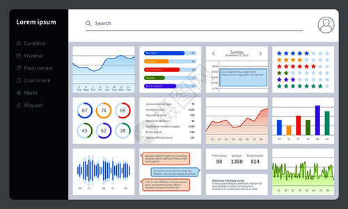 仪表板进度栏以u报告图表和界面为分析数据图表提供资金用于网络应程序矢量信息图的简单统计数据模拟仪表板以报告图表和界面为分析数据图图片
