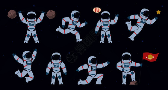 不同姿势的宇航员卡通图图片