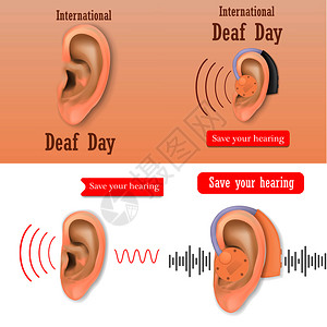 4个国际聋人日现实地展示了4个国际聋人日为网络听到世界矢量标语的概念图片