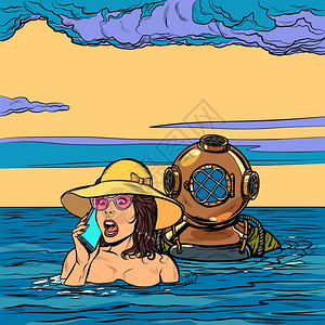潜水员拯救溺水妇女矢量插画图片