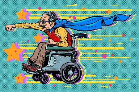 流行艺术回放矢量插图ch50岁6活跃轮椅用户残疾人图片