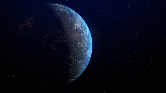 夜地球现实的地球平线上日出3d图像全球化和人类网络的概念背景