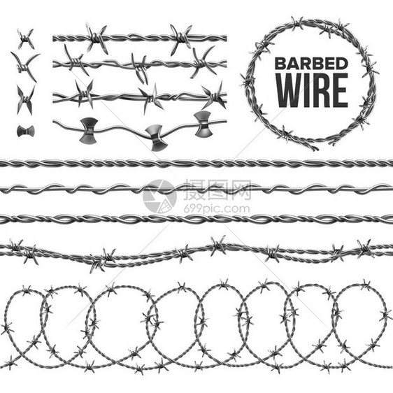 现代金属围栏铁丝链带区域保护的锋利元素工业铁丝网无缝模式符合现实的3d插图图片