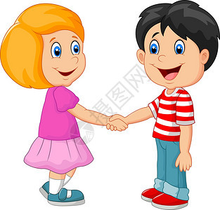 卡通可爱男孩和女孩握手矢量插画图片