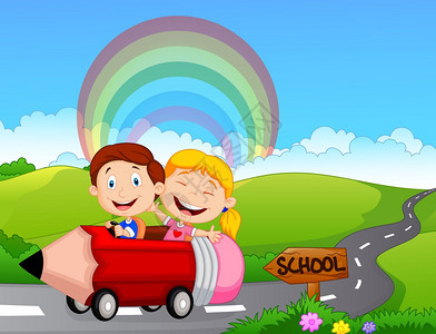 骑铅笔车的快乐儿童卡通图图片