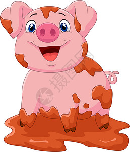 卡通猪在泥坑里玩背景图片