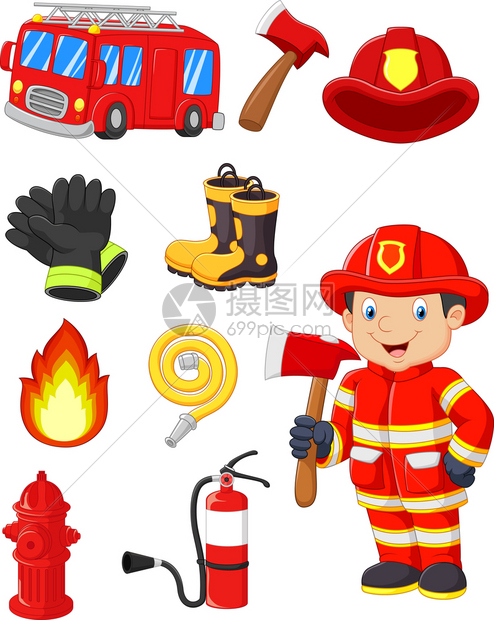 收集消防设备卡通图图片