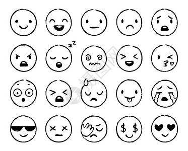 手画的表情图面容笑脸和细墨笔画情绪素描漫画面图部象孤立的矢量符号组装面容图和细墨笔画图片