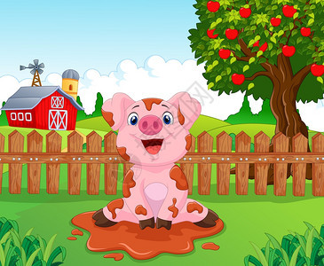 卡通在农场里的猪图片