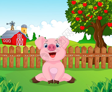 农场上可爱的卡通小猪图片