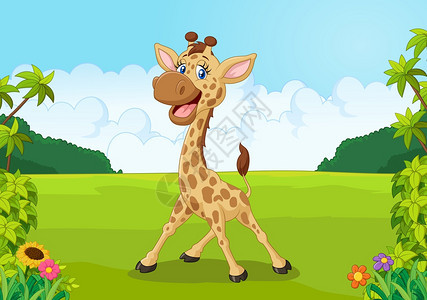 丛林中的卡通可爱的长颈鹿图片