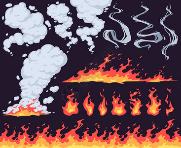 卡通火焰和烟雾矢量插画图片