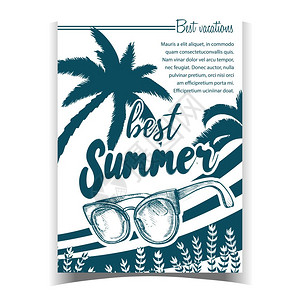 复古单色海滩度假胜地广告海报插图图片