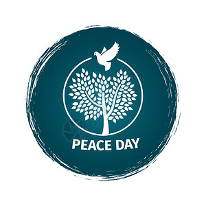 国际和平日手抄报和平日徽标或签矢量设计和平日徽标用鸽子和树插画