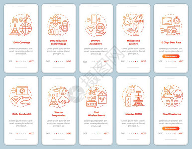 5g安装移动应用程序页面屏幕矢量模板的移动应用程序技术更短的频率固定访问带有线插图的步行式网站骤uxig智能手机界面概念图片