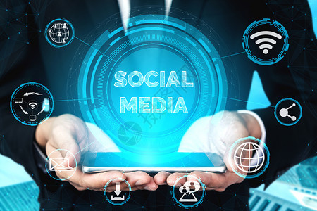 社交媒体和年轻人网络概念现代图形界面显示在线社交网络和媒体渠道让客户参与数字商业的互动社交媒体和人网络技术概念图片