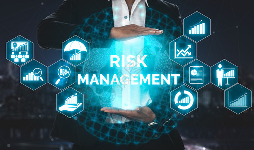 商业投资概念的风险管理和评估现代图形界面显示风险计划分析的战略符号以控制不可预测的损失和建立财务安全背景图片